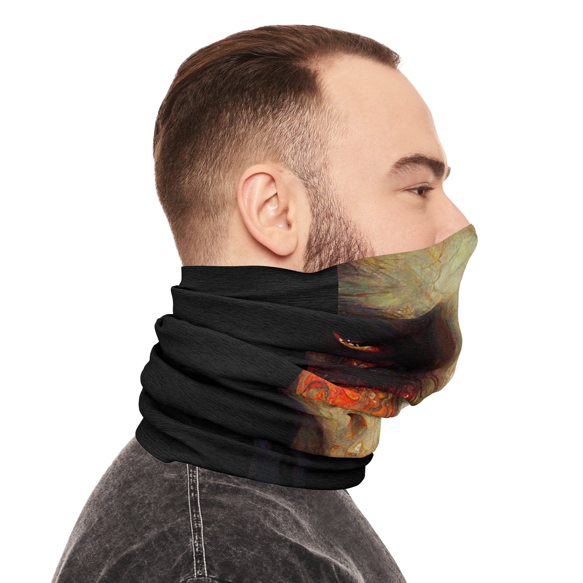 Moody Shark-Teeth Tube Scarf: Navigate Gaming Seas with a Dangerous Companion!