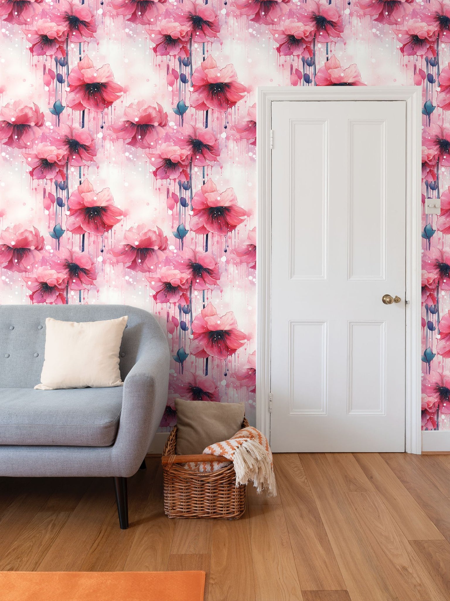 Blushing Blossoms Wallpaper: A Symphony of Pink Hues & Color Drops