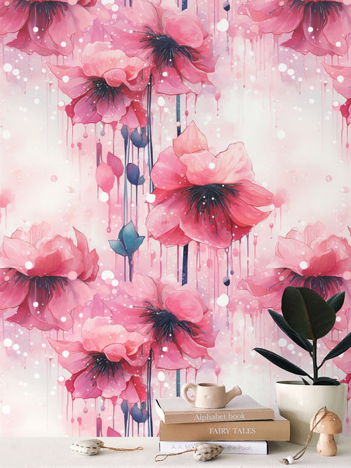 Blushing Blossoms Wallpaper: A Symphony of Pink Hues & Color Drops