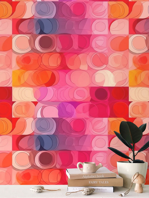 Groovy Orange & Pink Circles | Retro 70s Geometric Pop Art Wallpaper