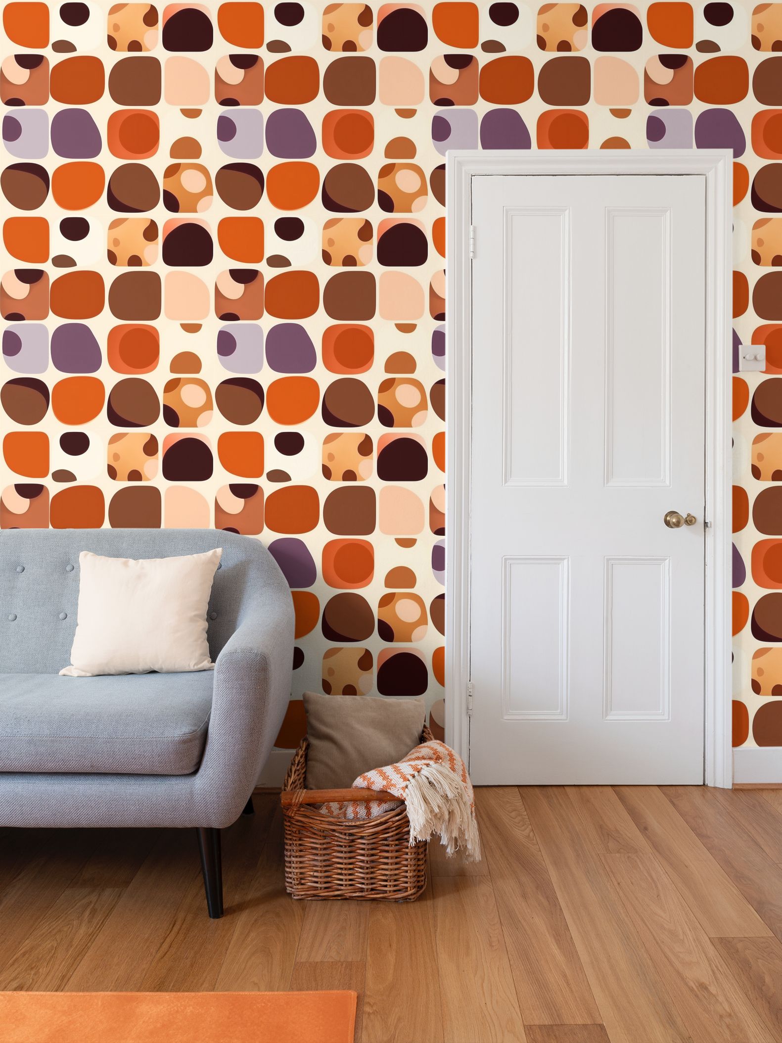 Groovy Geometry // Red Orange 70s Dots & Squares Wallpaper - Retro Vib