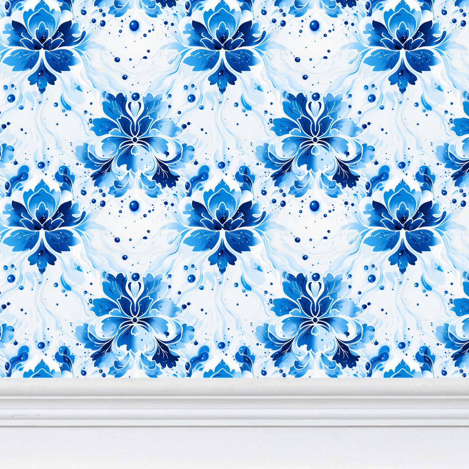 Elegant Bavarian Floral Wallpaper: Blue & White Abstract - Seamless, Traditional & Modern Design