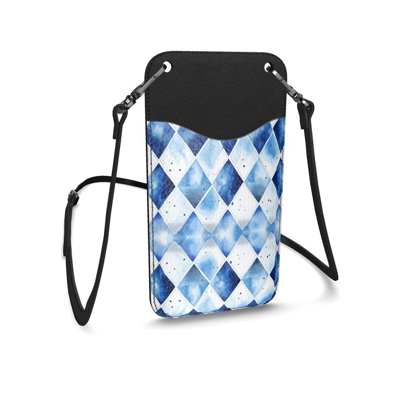 Ultimate Wiesn Flex -  Bavarian Flag Elegance: Hands-Free Bubble Nappa Leather Mobile Phone Bag with Card Storage