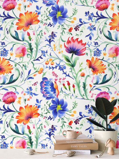 Mexican Floral Symphony Wallpaper: A Vibrant Tribute to Tradition and Heritage