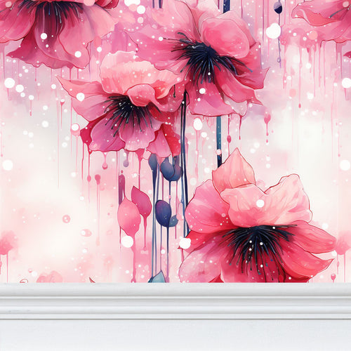 Blushing Blossoms Wallpaper: A Symphony of Pink Hues & Color Drops