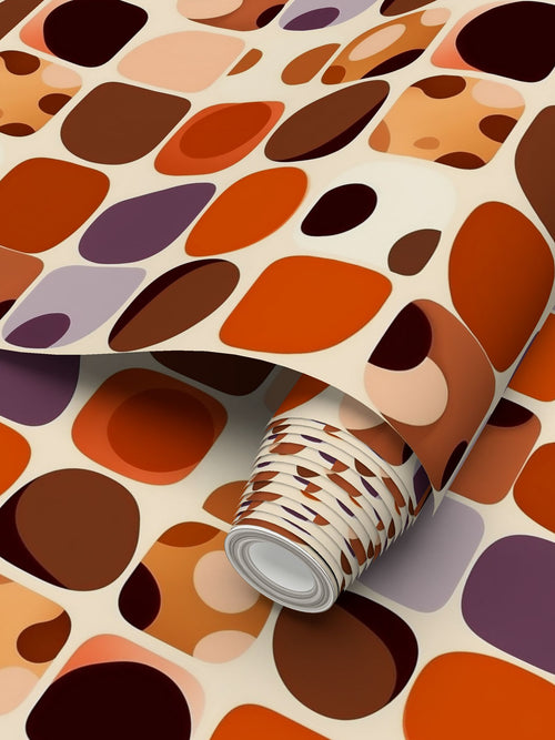 Groovy Geometry // Red Orange 70s Dots & Squares Wallpaper - Retro Vib