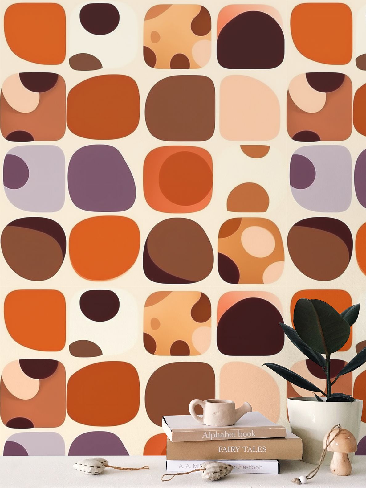 Groovy Geometry // Red Orange 70s Dots & Squares Wallpaper - Retro Vib