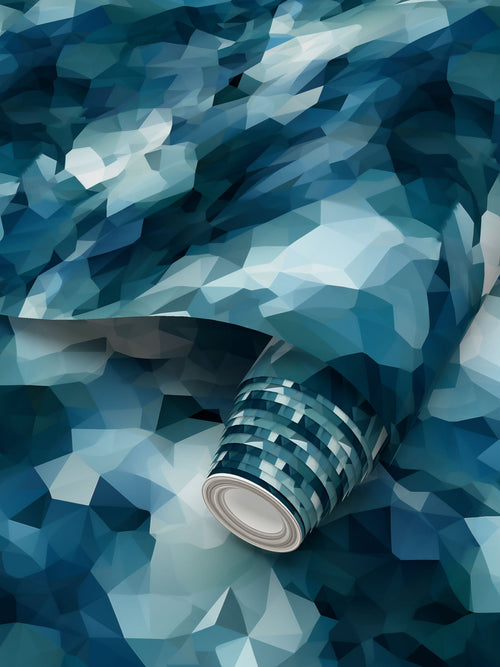 Modern Military Chic: Bright Blue Low Poly Camouflage Wallpaper