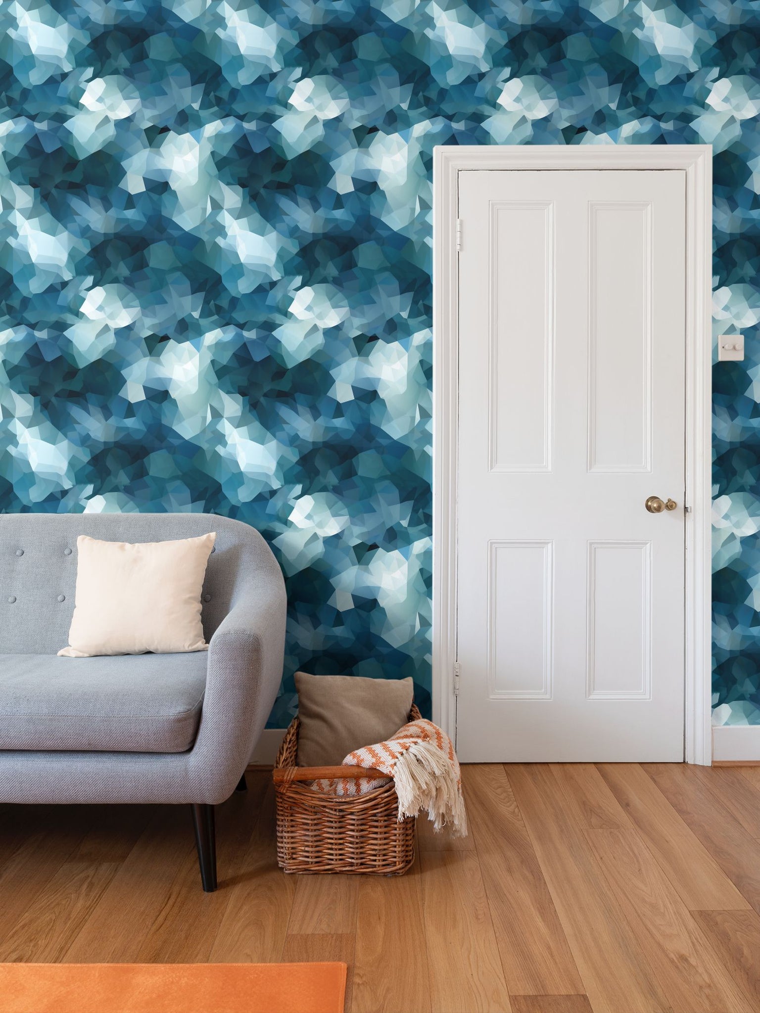 Modern Military Chic: Bright Blue Low Poly Camouflage Wallpaper