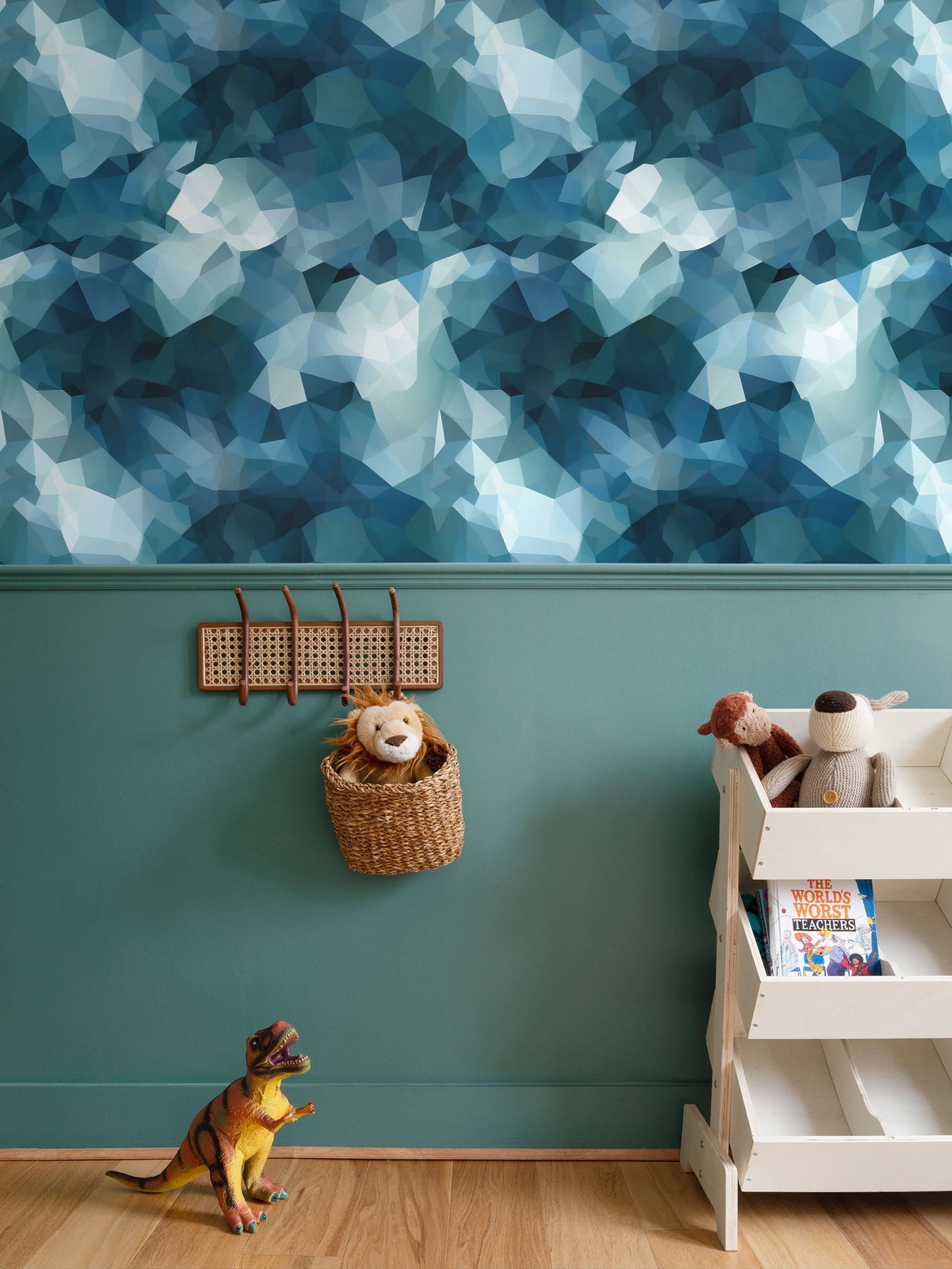 Modern Military Chic: Bright Blue Low Poly Camouflage Wallpaper