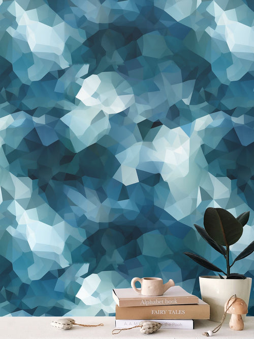 Modern Military Chic: Bright Blue Low Poly Camouflage Wallpaper