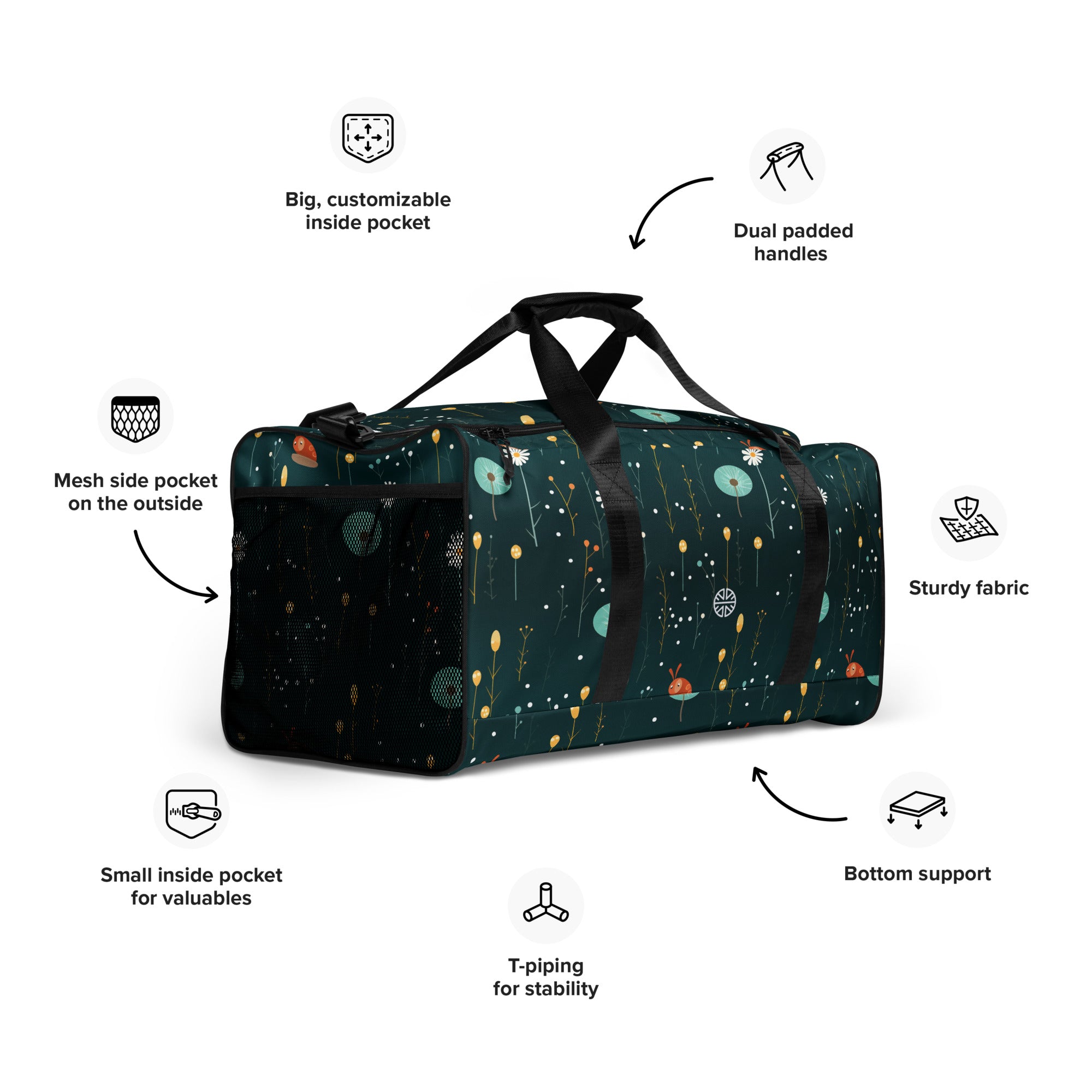 Elegant Floral Snail Duffle: Your Chic Travel Companion Awaits!