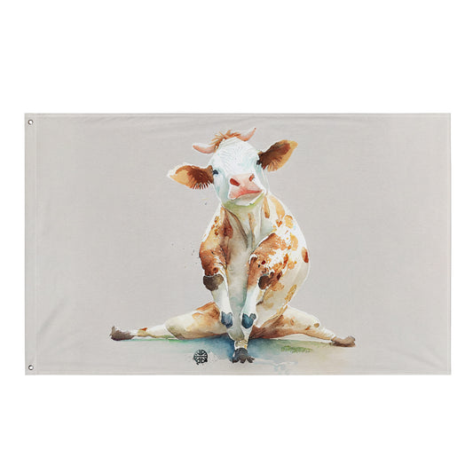 Yoga Cow Elegance: Flag with Graceful Bovine Pose - A Unique Blend of Nature & Serenity by SenFloralArt