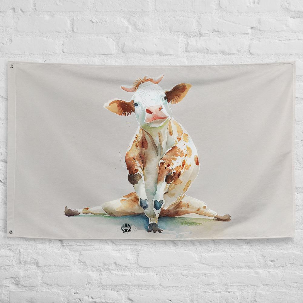 Yoga Cow Charm: Flag with Playful Bovine Pose - Celebrate Pets & Poses with SenPets