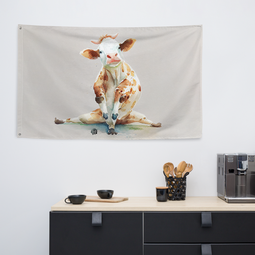 Yoga Cow Charm: Flag with Playful Bovine Pose - Celebrate Pets & Poses with SenPets