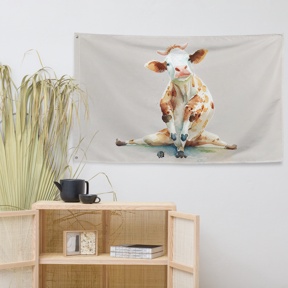 Yoga Cow Charm: Flag with Playful Bovine Pose - Celebrate Pets & Poses with SenPets