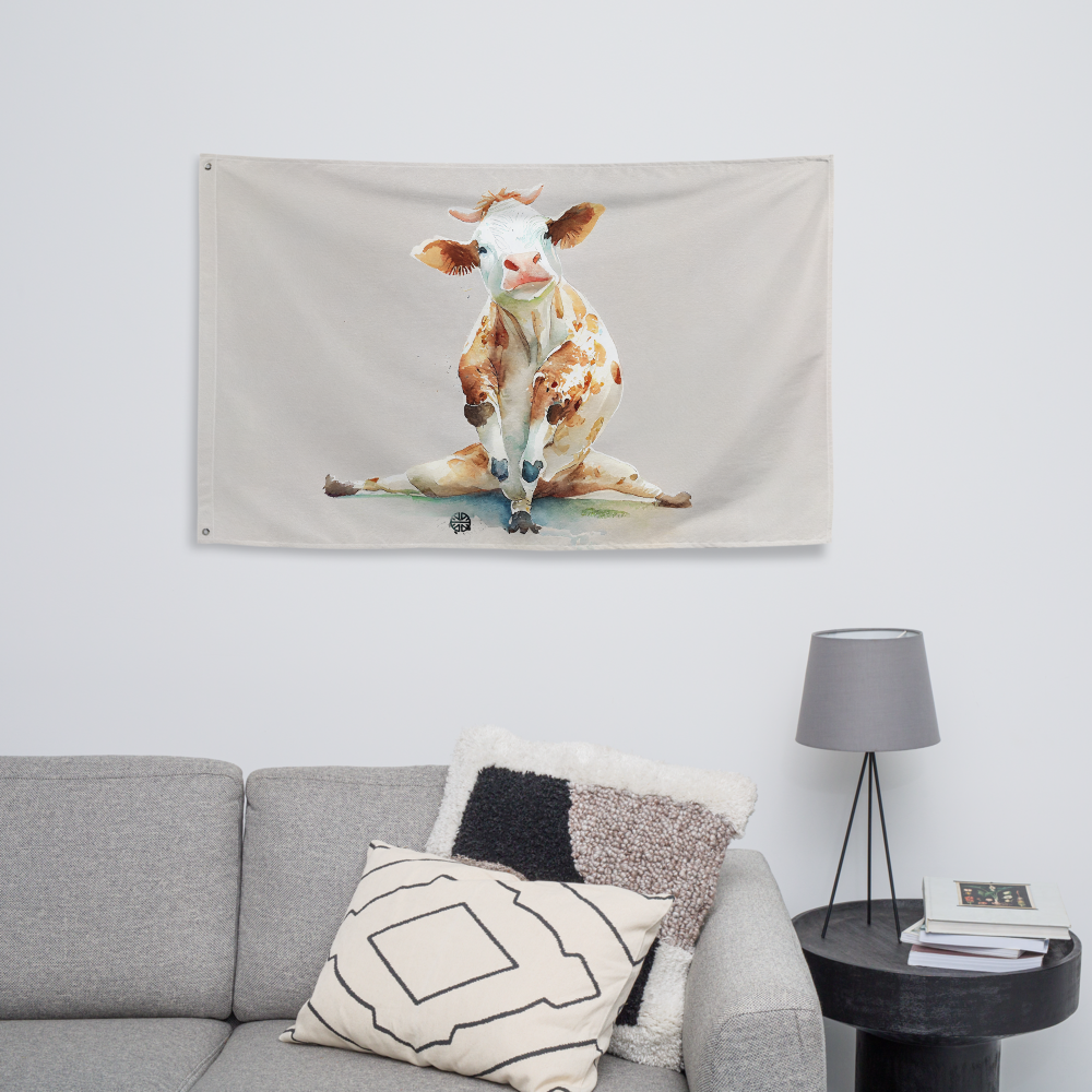 Yoga Cow Charm: Flag with Playful Bovine Pose - Celebrate Pets & Poses with SenPets