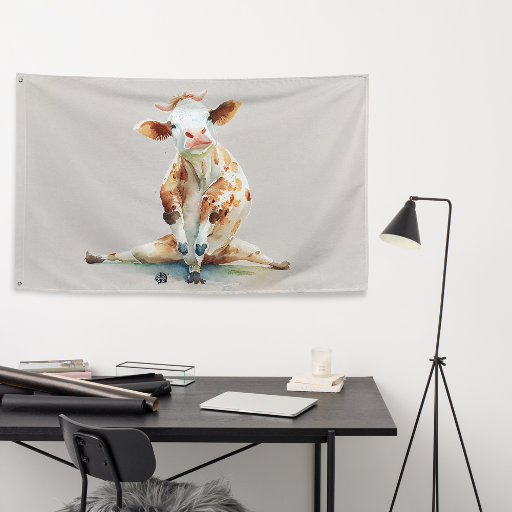Yoga Cow Charm: Flag with Playful Bovine Pose - Celebrate Pets & Poses with SenPets