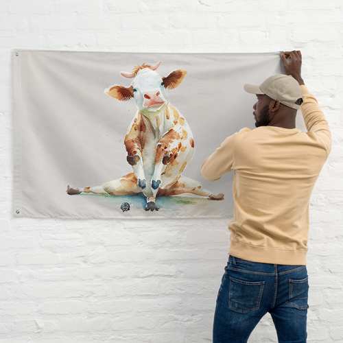 Yoga Cow Charm: Flag with Playful Bovine Pose - Celebrate Pets & Poses with SenPets