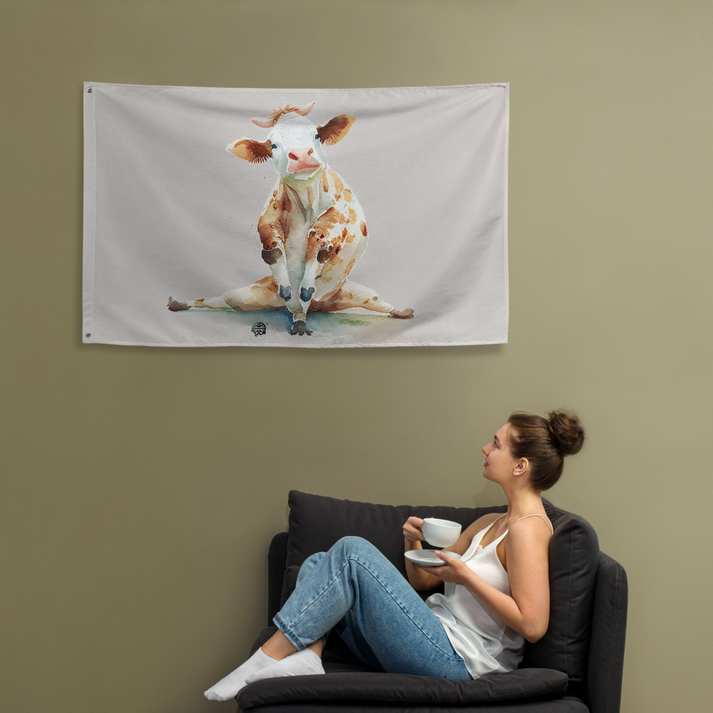 Yoga Cow Charm: Flag with Playful Bovine Pose - Celebrate Pets & Poses with SenPets