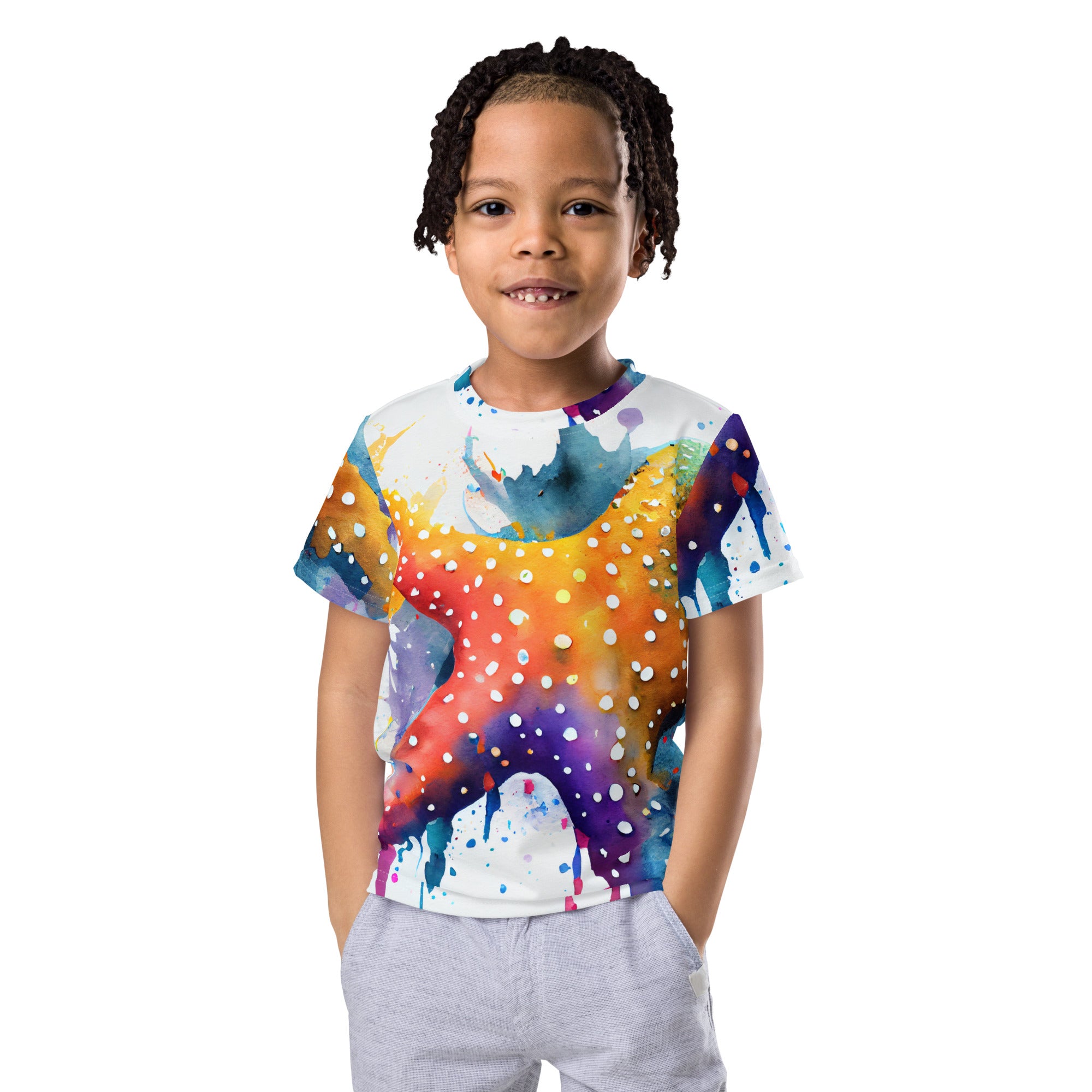 Radiant Rainbow Starfish Parade: A Whimsical Sea-Inspired All-Over Print Shirt!