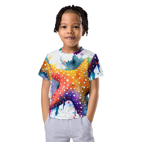 Radiant Rainbow Starfish Parade: A Whimsical Sea-Inspired All-Over Print Shirt!