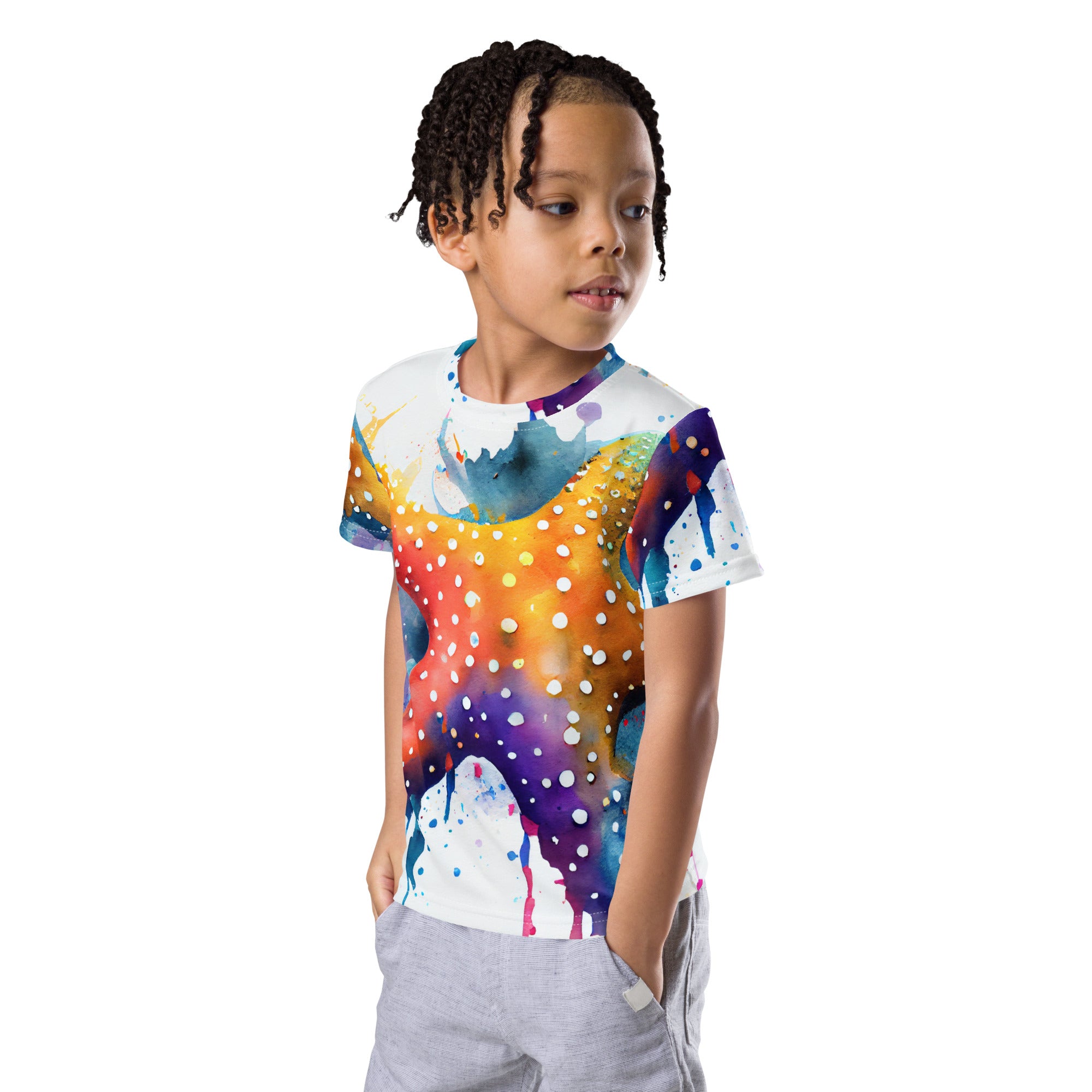 Radiant Rainbow Starfish Parade: A Whimsical Sea-Inspired All-Over Print Shirt!