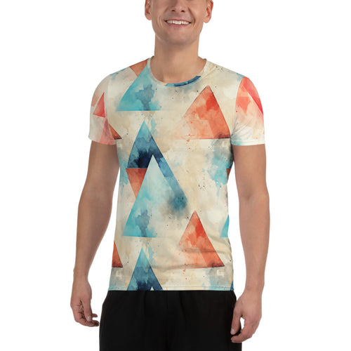 Geometric Elegance in Motion: Men's Athletic T-shirt Adorned with Striking Triangles!