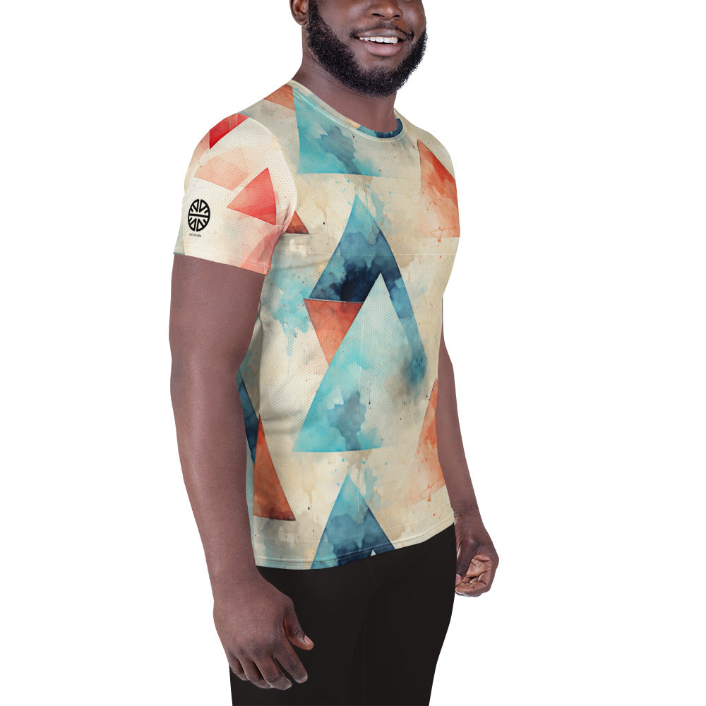 Geometric Elegance in Motion: Men's Athletic T-shirt Adorned with Striking Triangles!