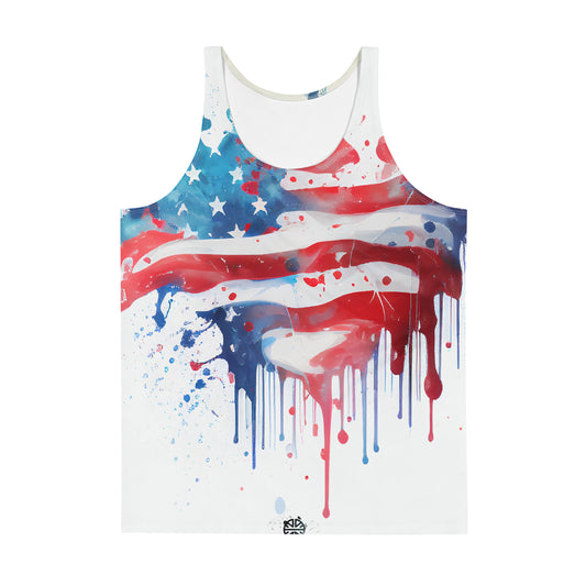 Rebel Stars and Stripes: Expressive Graffiti USA Flag - Unisex Tank Top for the Wild and Free