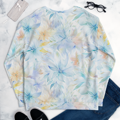 Elegant Whisper Floral: Soft Pastel Allover Print Unisex Pullover - Subtle & Stylish