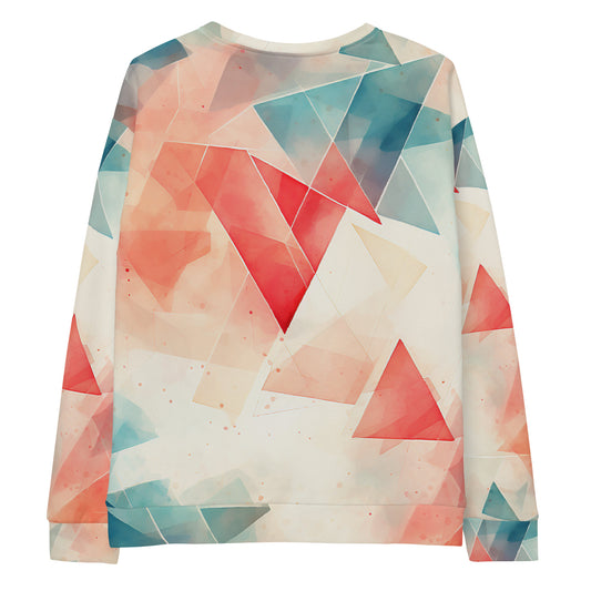 Eco-Friendly Gaming Comfort: Red & Blue Triangles on Off-White Recycled Polyester Sweatshirt!