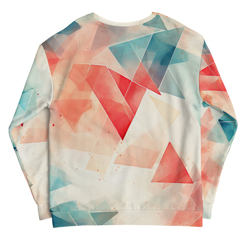 Eco-Friendly Gaming Comfort: Red & Blue Triangles on Off-White Recycled Polyester Sweatshirt!