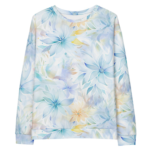 Elegant Whisper Floral: Soft Pastel Allover Print Unisex Pullover - Subtle & Stylish