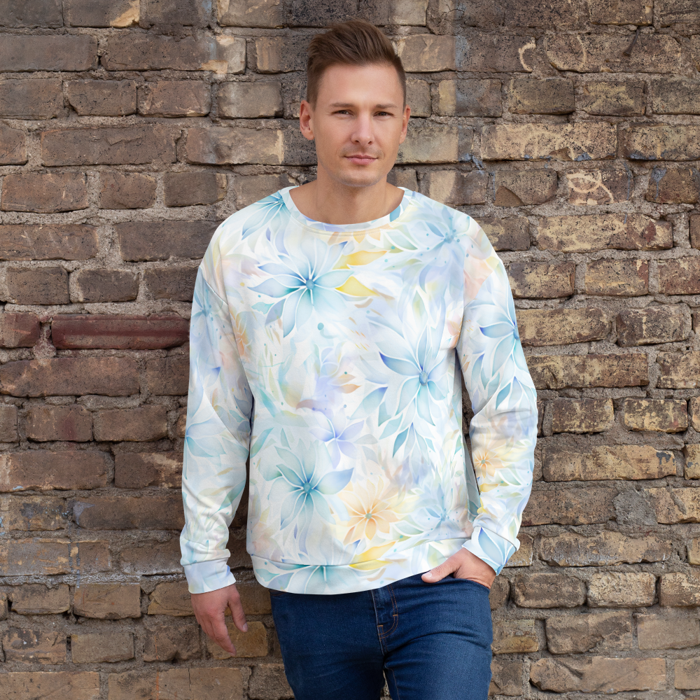 Elegant Whisper Floral: Soft Pastel Allover Print Unisex Pullover - Subtle & Stylish