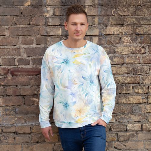 Elegant Whisper Floral: Soft Pastel Allover Print Unisex Pullover - Subtle & Stylish