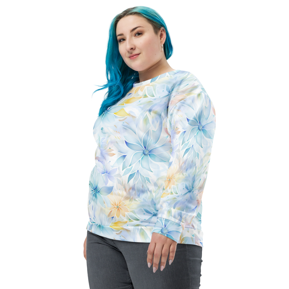 Elegant Whisper Floral: Soft Pastel Allover Print Unisex Pullover - Subtle & Stylish