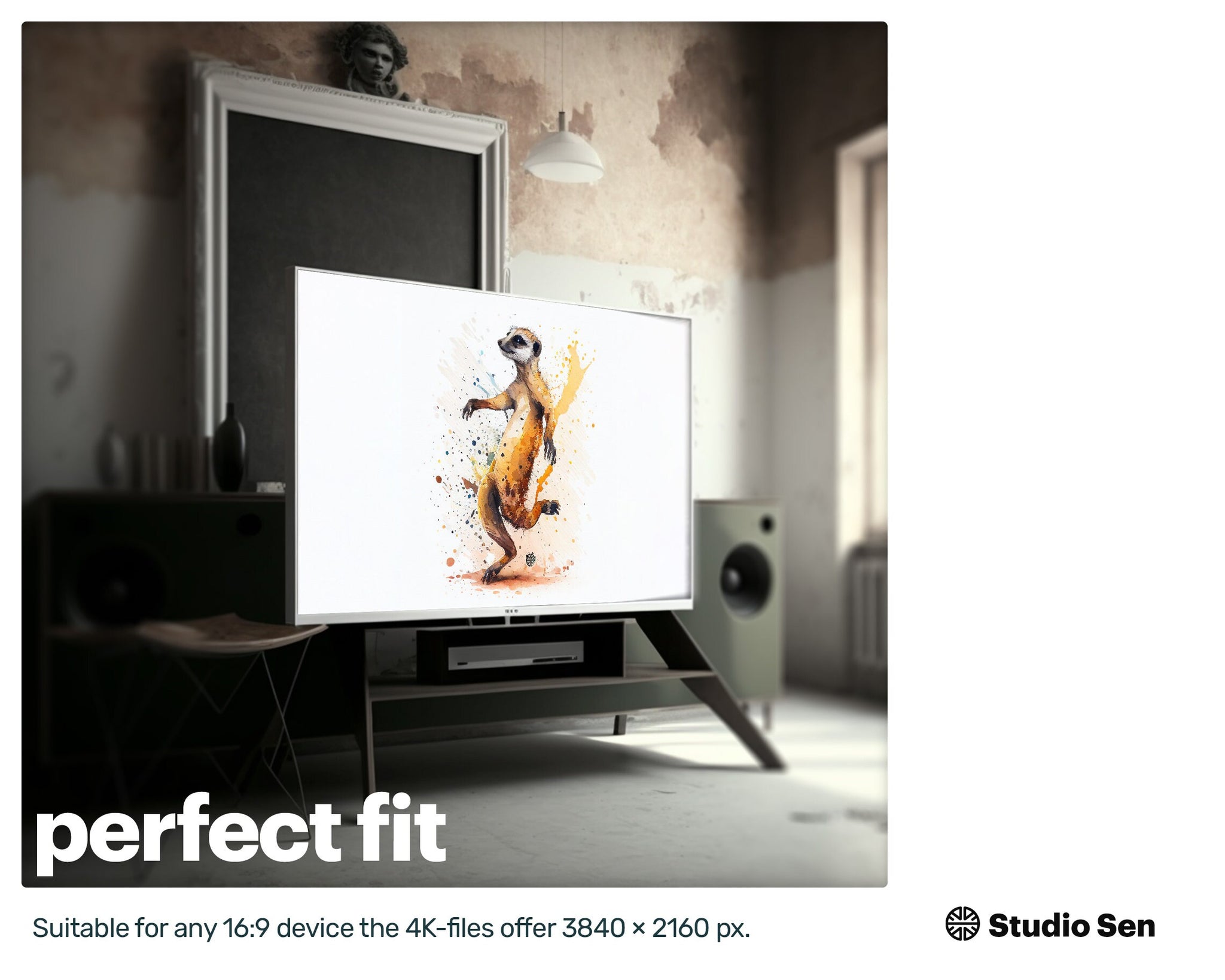 Samsung Art TV, Happy Meerkat, premium download, drops and splashes, friendly wallpaper, art for kids