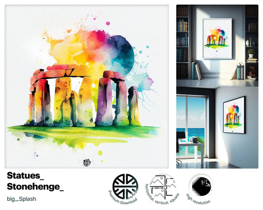 Giving Cheerful Stonehenge, Enchanting Cozy Watercolor, Pleasant Winsome Unique Nurturing Dazzling Design