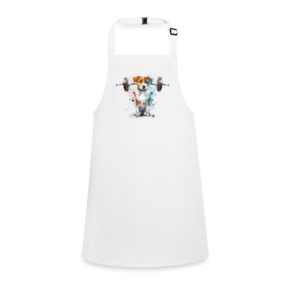 Weightlifting Jack Russell Terrier Children's Apron: For Little Chefs with Big Strength - white