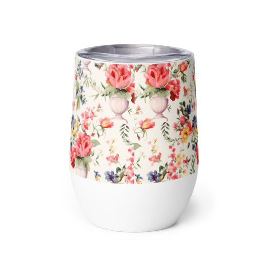 Bridal Bloom Elegance: Floral Design Wine Tumbler - Perfect Wedding Morning Gift for the Bride