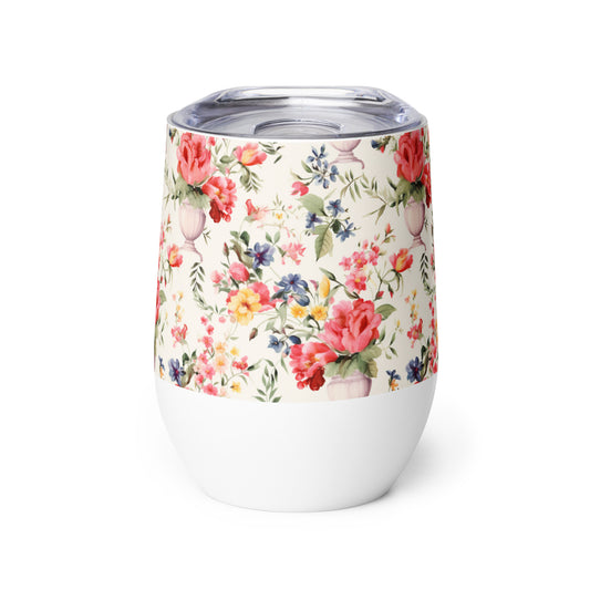 Bridal Bloom Elegance: Floral Design Wine Tumbler - Perfect Wedding Morning Gift for the Bride