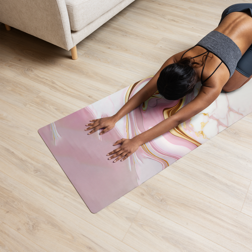 Slickest Yoga Mat: White & Pink Marble Meets Gold Fluidity - A Serene Foundation for Your Practice by SenFloralArt