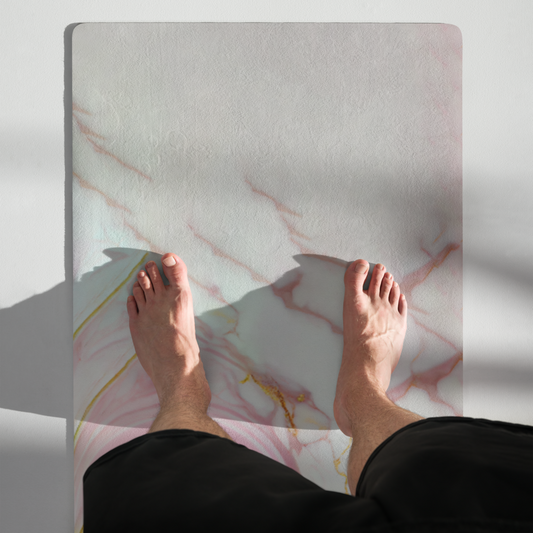 Slickest Yoga Mat: White & Pink Marble Meets Gold Fluidity - A Serene Foundation for Your Practice by SenFloralArt