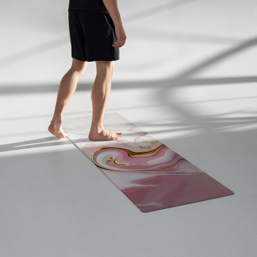 Slickest Yoga Mat: White & Pink Marble Meets Gold Fluidity - A Serene Foundation for Your Practice by SenFloralArt