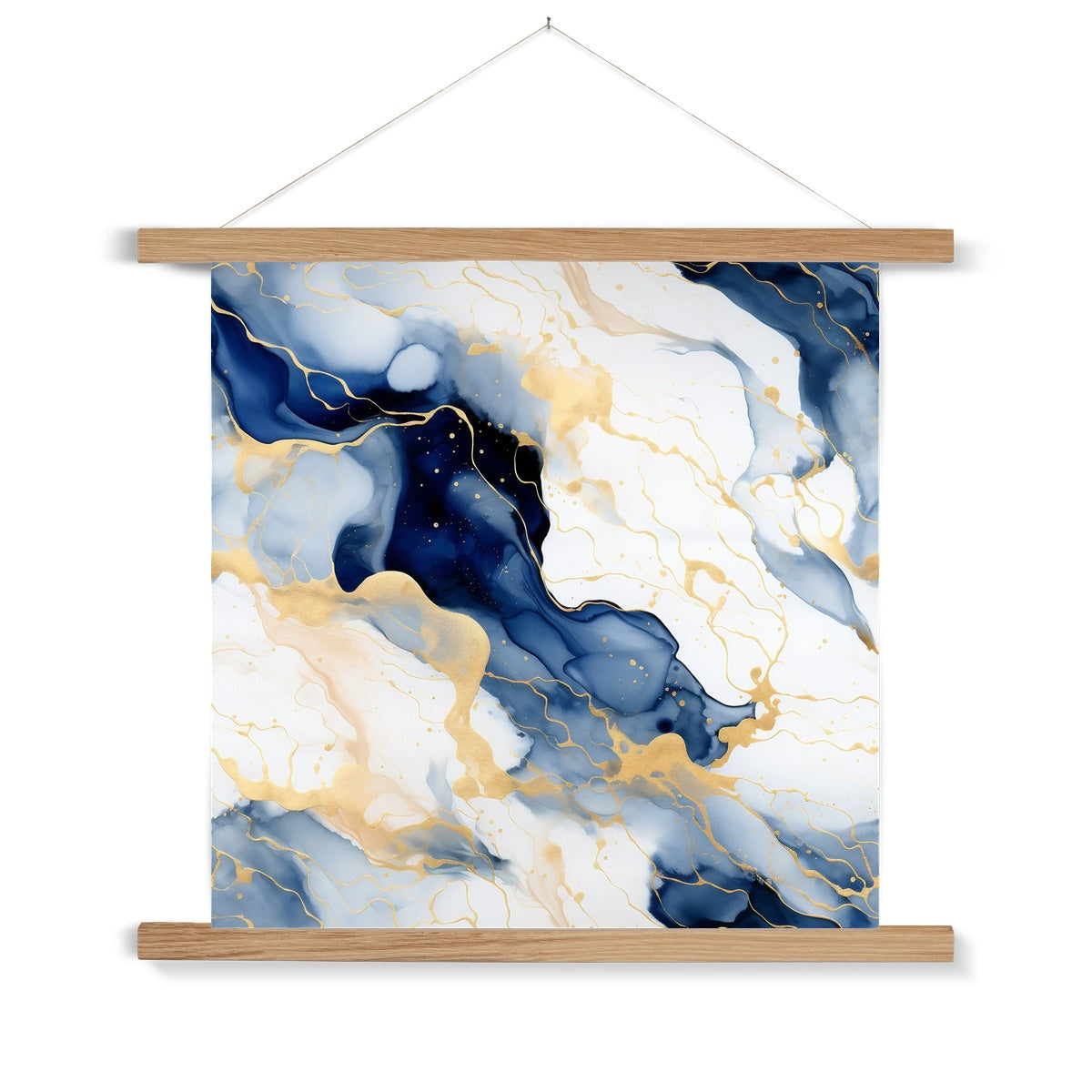 Golden Navy Whirls: Elegant Marble Art Hanging Print