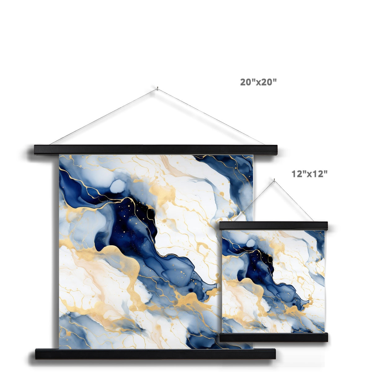 Golden Navy Whirls: Elegant Marble Art Hanging Print