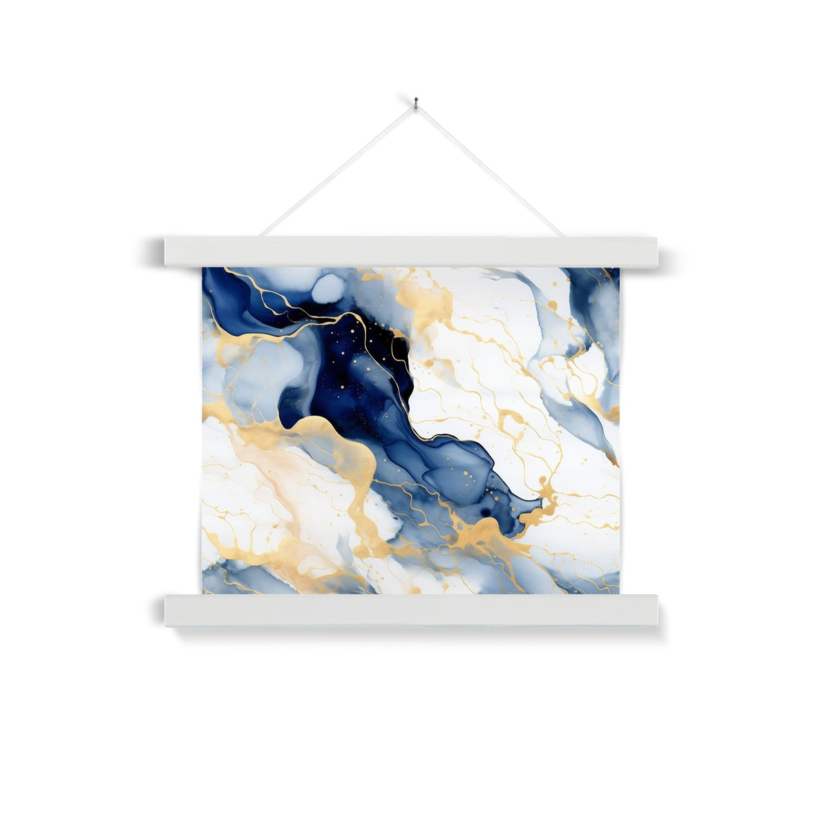 Golden Navy Whirls: Elegant Marble Art Hanging Print