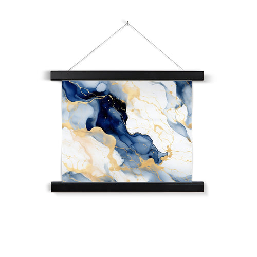 Golden Navy Whirls: Elegant Marble Art Hanging Print