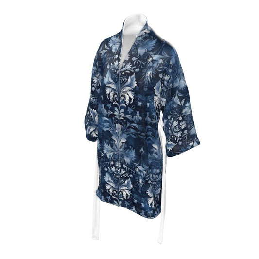 Elegant Royal Blue Floral Kimono: Aqua Elegance for the Modern Queen